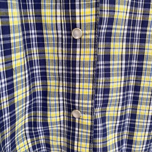 Coyote Moon Navy Blue and Yellow Plaid Western Pearl Snap Shirt - Large - Picture 5 of 5